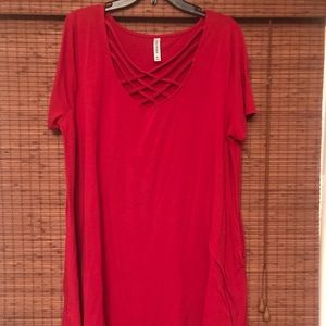 Red Criss-Cross Top Dress w/pockets